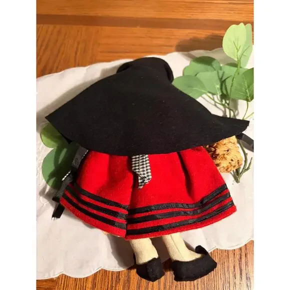 Vintage Handmade Folk Art Doll with Woven Basket - Picture 6 of 8